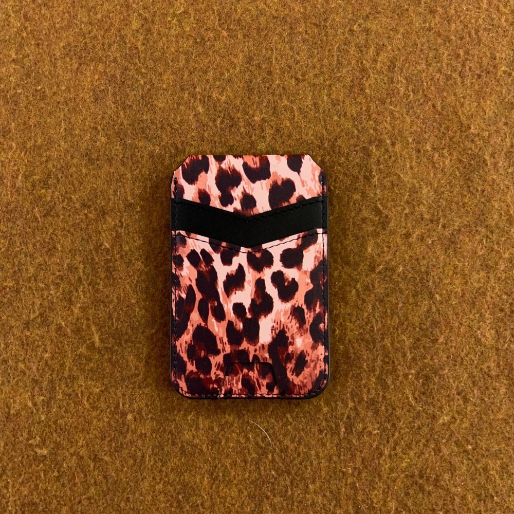 Unbranded Unisex OS Pink Leopard Print Magnetic Bifold Phone Card Holder Wallet